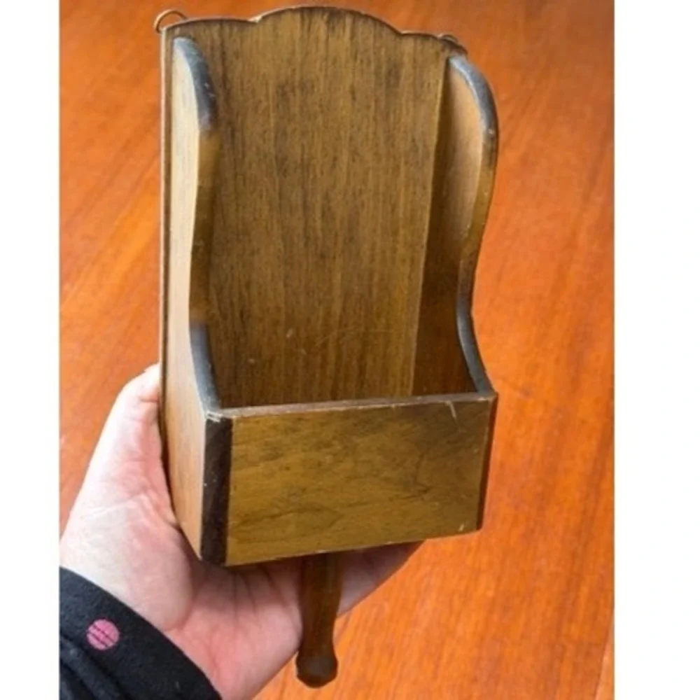 Vintage Wooden Wall Hanging Candle Box Mail Holder Rustic Grannycore Cottage